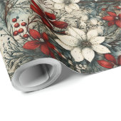 ヴィンテージレトロ素朴クラシッククリスマスポインセチア ラッピングペーパー (ロールコーナー)
