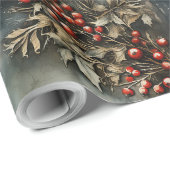 ヴィンテージレトロ素朴クラシッククリスマスポインセチア ラッピングペーパー (ロールコーナー)