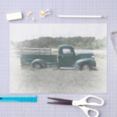 ヴィンテージレトロ素朴グリーンカントリーファームトラック 薄葉紙 (クラフト)