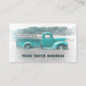 ヴィンテージレトロ素朴ティール（緑がかった色）グリーンファームトラック 名刺 (正面)