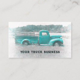 ヴィンテージレトロ素朴ティール(緑がかった色)グリーンファームトラック 名刺