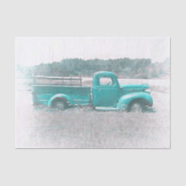 ヴィンテージレトロ素朴ティール（緑がかった色）グリーンファームトラック 薄葉紙