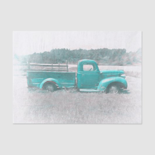 ヴィンテージレトロ素朴ティール(緑がかった色)グリーンファームトラック 薄葉紙 (正面)