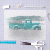 ヴィンテージレトロ素朴ティール(緑がかった色)グリーンファームトラック 薄葉紙 (クラフト)