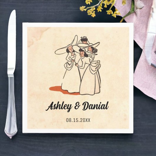 ヴィンテージレトロ素朴ブリデスメイド50s漫画結婚ズ スタンダードカクテルナプキン