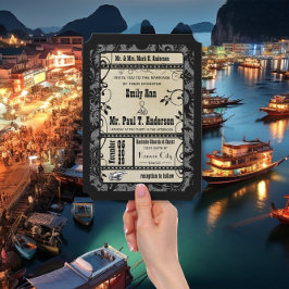 ヴィンテージレトロ素朴ブロードウェイ映画結婚チケット 招待状