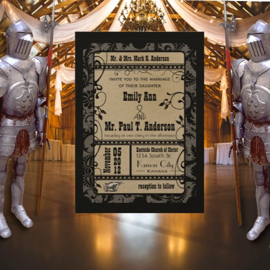 ヴィンテージレトロ素朴ブロードウェイ映画結婚チケット 招待状