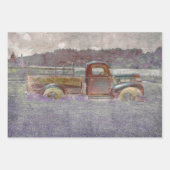 ヴィンテージレトロ素朴レッドパープルアートファームトラック ラッピングペーパーシート (正面)