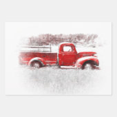 ヴィンテージレトロ素朴レッドファームトラック ラッピングペーパーシート (正面)