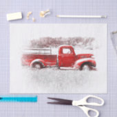 ヴィンテージレトロ素朴レッドファームトラック 薄葉紙 (クラフト)