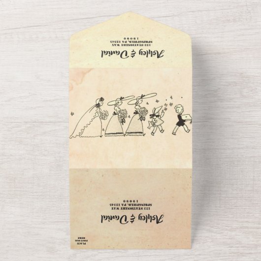 ヴィンテージレトロ素朴旧おもしろい漫画本結婚の オールインワン招待状 (外側)