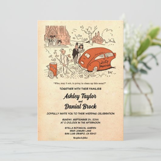 ヴィンテージレトロ素朴旧漫画本おもしろい結婚の 招待状 (スタンド正面)