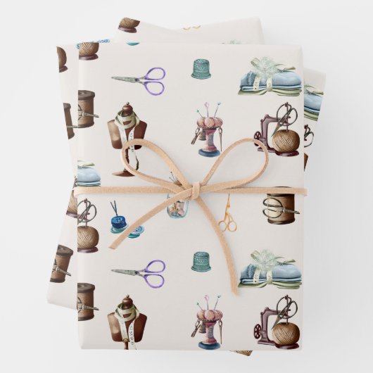 ヴィンテージレトロ素朴裁縫付属品 ラッピングペーパーシート (インサイチュ)