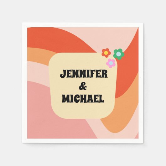 ヴィンテージレトロ結婚のGroovyパーティーナプキン スタンダードカクテルナプキン (正面)