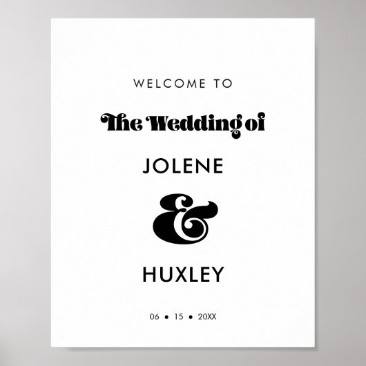 ヴィンテージレトロ結婚スクリプトのウェルカムサイン ポスター (正面)
