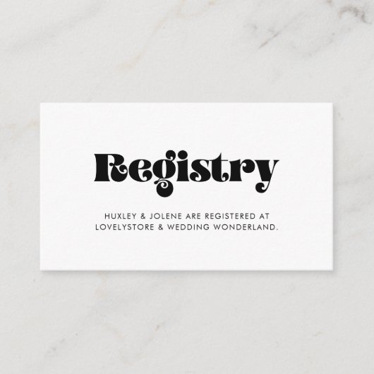 ヴィンテージレトロ結婚スクリプトのレジストリカード エンクロージャーカード (正面)