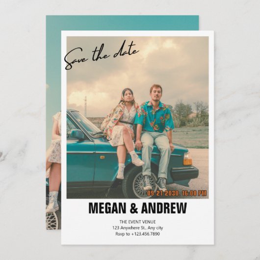 ヴィンテージレトロ結婚写真 セーブザデート (正面/裏面)