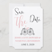 ヴィンテージレトロ自転車ラブピンクレッド日付保存 招待状 (正面)