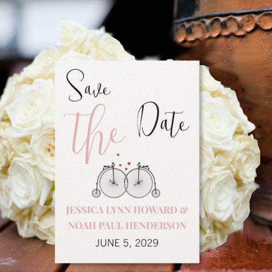ヴィンテージレトロ自転車ラブピンクレッド日付保存 招待状