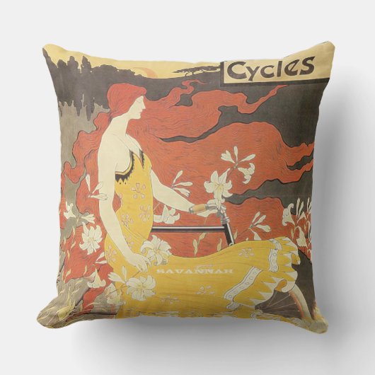 ヴィンテージレトロ自転車ヴィンテージガール装飾用クッション クッション (正面)
