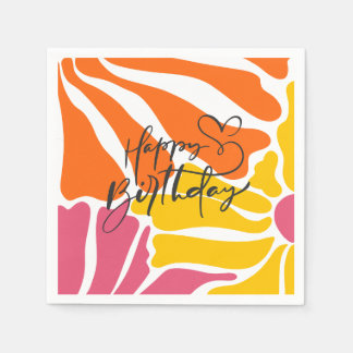ヴィンテージレトロ花エレガントとカラフル誕生日 スタンダードカクテルナプキン