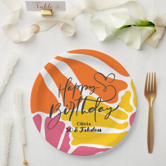 ヴィンテージレトロ花エレガントとカラフル誕生日 ペーパープレート (ウェディング)