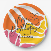 ヴィンテージレトロ花エレガントとカラフル誕生日 ペーパープレート (正面)