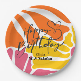 ヴィンテージレトロ花エレガントとカラフル誕生日 ペーパープレート