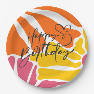 ヴィンテージレトロ花エレガントとカラフル誕生日 ペーパープレート