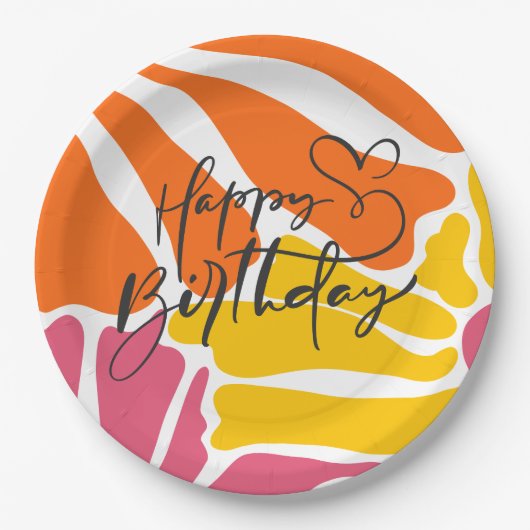 ヴィンテージレトロ花エレガントとカラフル誕生日 ペーパープレート (正面)