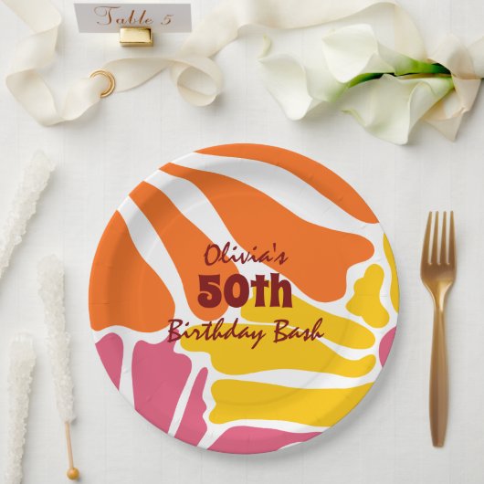 ヴィンテージレトロ花エレガントとカラフル誕生日 ペーパープレート (ウェディング)