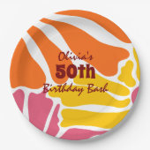 ヴィンテージレトロ花エレガントとカラフル誕生日 ペーパープレート (正面)