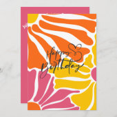 ヴィンテージレトロ花エレガントとカラフル誕生日 招待状 (正面/裏面)