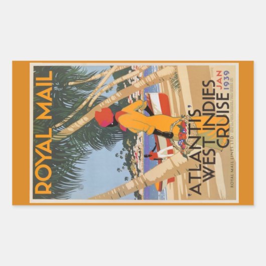 ヴィンテージレトロ荷物シール 長方形シール (正面)