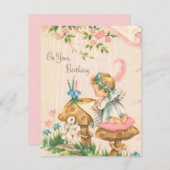 ヴィンテージレトロ誕生日エンジェルオンマッシュルーム シーズンカード (正面/裏面)