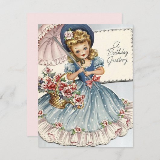 ヴィンテージレトロ誕生日ガール傘 シーズンカード (正面/裏面)