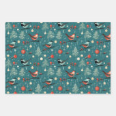 ヴィンテージレトロ車の冬の鳥クリスマスツリーギフト ラッピングペーパーシート (正面2)