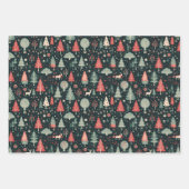 ヴィンテージレトロ車の冬の鳥クリスマスツリーギフト ラッピングペーパーシート (正面)