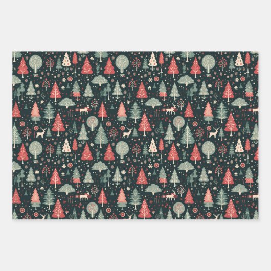 ヴィンテージレトロ車の冬の鳥クリスマスツリーギフト ラッピングペーパーシート (正面)