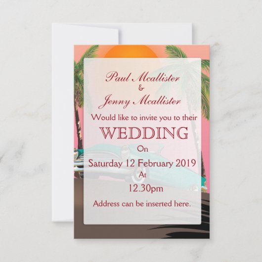 ヴィンテージレトロ車の結婚式の招待 招待状 (正面)