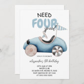 ヴィンテージレトロ車4th誕生日 招待状 (正面/裏面)