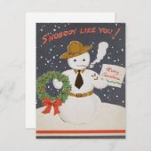 ヴィンテージレトロ軍隊クリスマス雪だるま シーズンカード (正面/裏面)