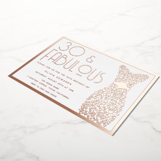 ヴィンテージレトロ金ゴールドガウン30th誕生日パーティー 箔招待状 (回転した状態)