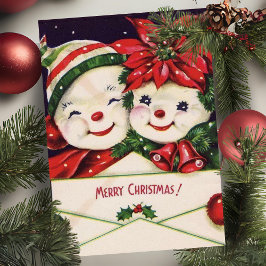 ヴィンテージレトロ雪だるまカップルカスタムクリスマス シーズンカード