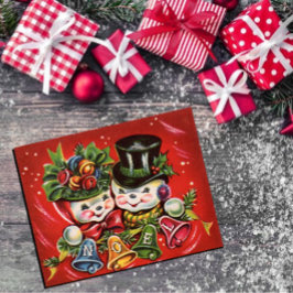 ヴィンテージレトロ雪だるまカップルノールグリーティング シーズンカード