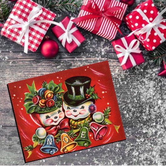 ヴィンテージレトロ雪だるまカップルノールグリーティング シーズンカード