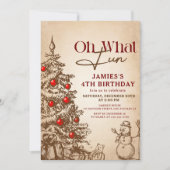 ヴィンテージレトロ雪だるまクリスマスバースデーパーティー 招待状 (正面)