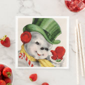 ヴィンテージレトロ雪だるまクリスマスパーティーナプキン (インサイチュ)