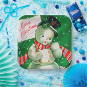 ヴィンテージレトロ雪だるまクリスマスパーティープレート ペーパープレート (パーティー)