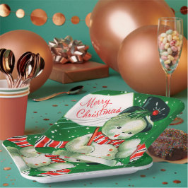 ヴィンテージレトロ雪だるまクリスマスパーティープレート ペーパープレート